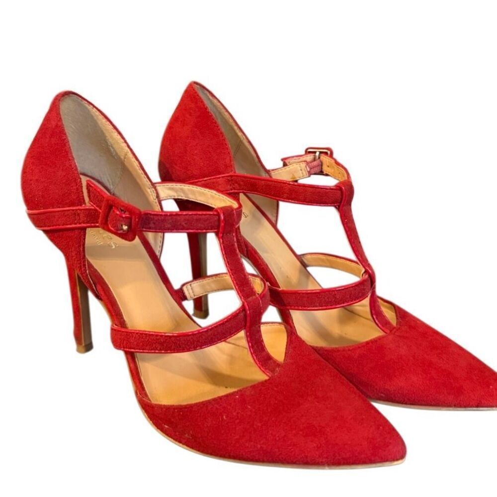 Charles New York red suede caged stiletto heel size 6